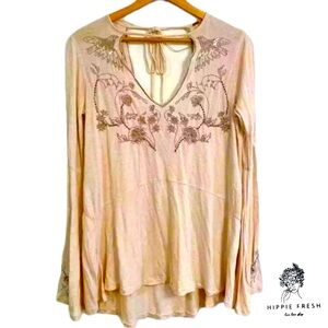 Free People Blush Long Sleeve Embellished T Shirt Size L